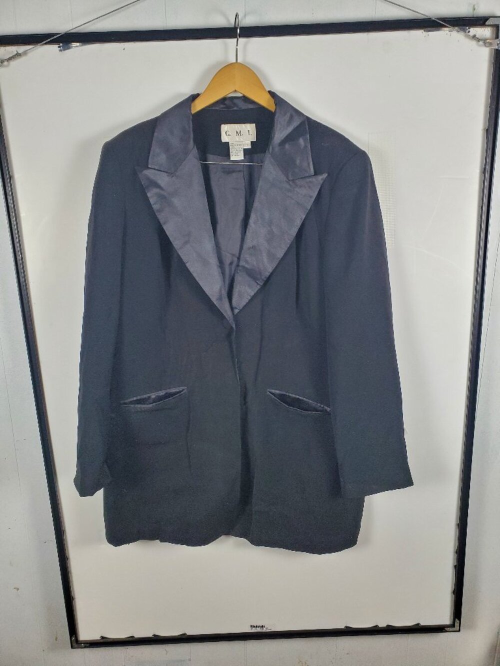 Vintage G.M.I. Women's Black Tuxedo Blazer Size 16 Satin Shawl Collar